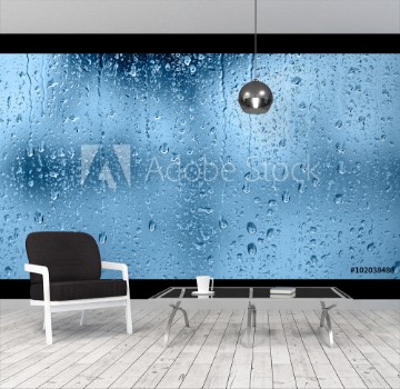 Picture of Raindrops on the window Blue tone